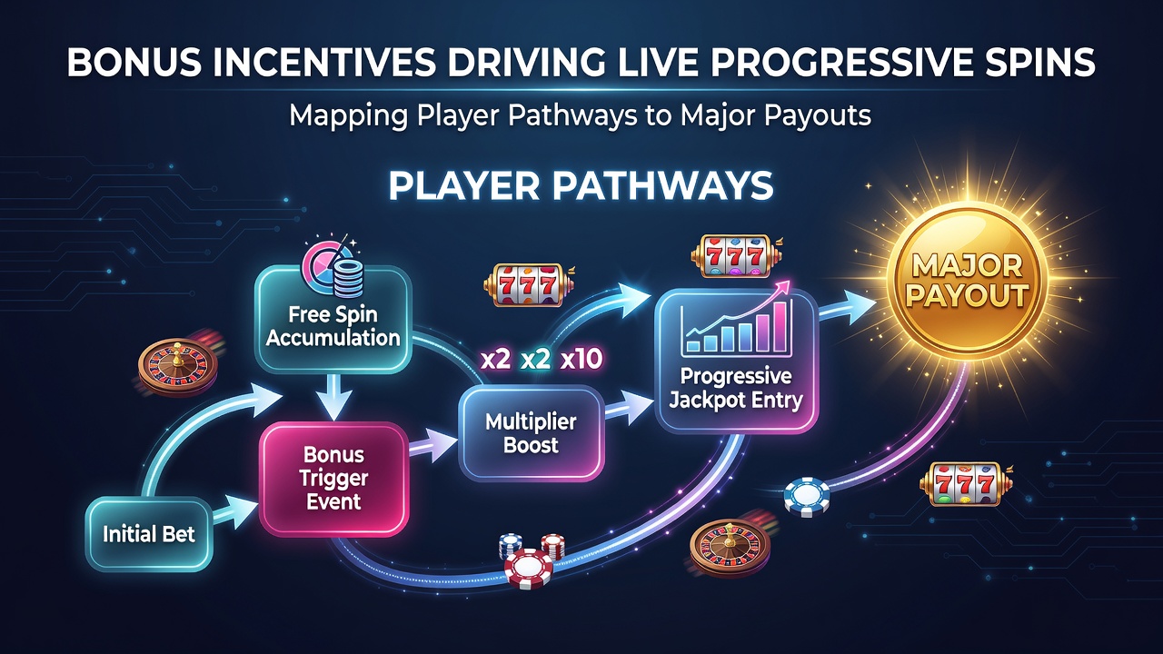 Infographic style chart mapping bonus stages to progressive jackpot milestones