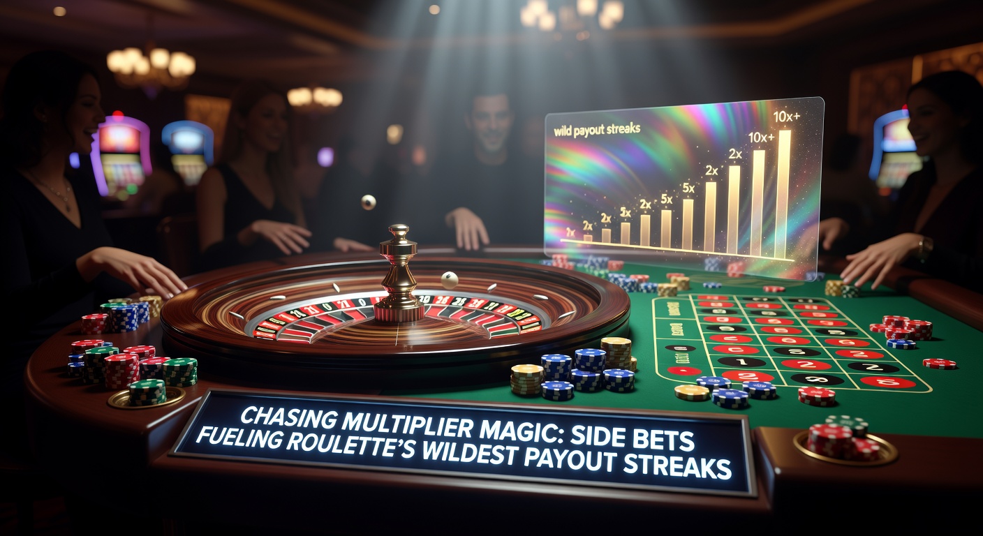 Vibrant roulette table with glowing multiplier side bet highlights during a high-stakes spin