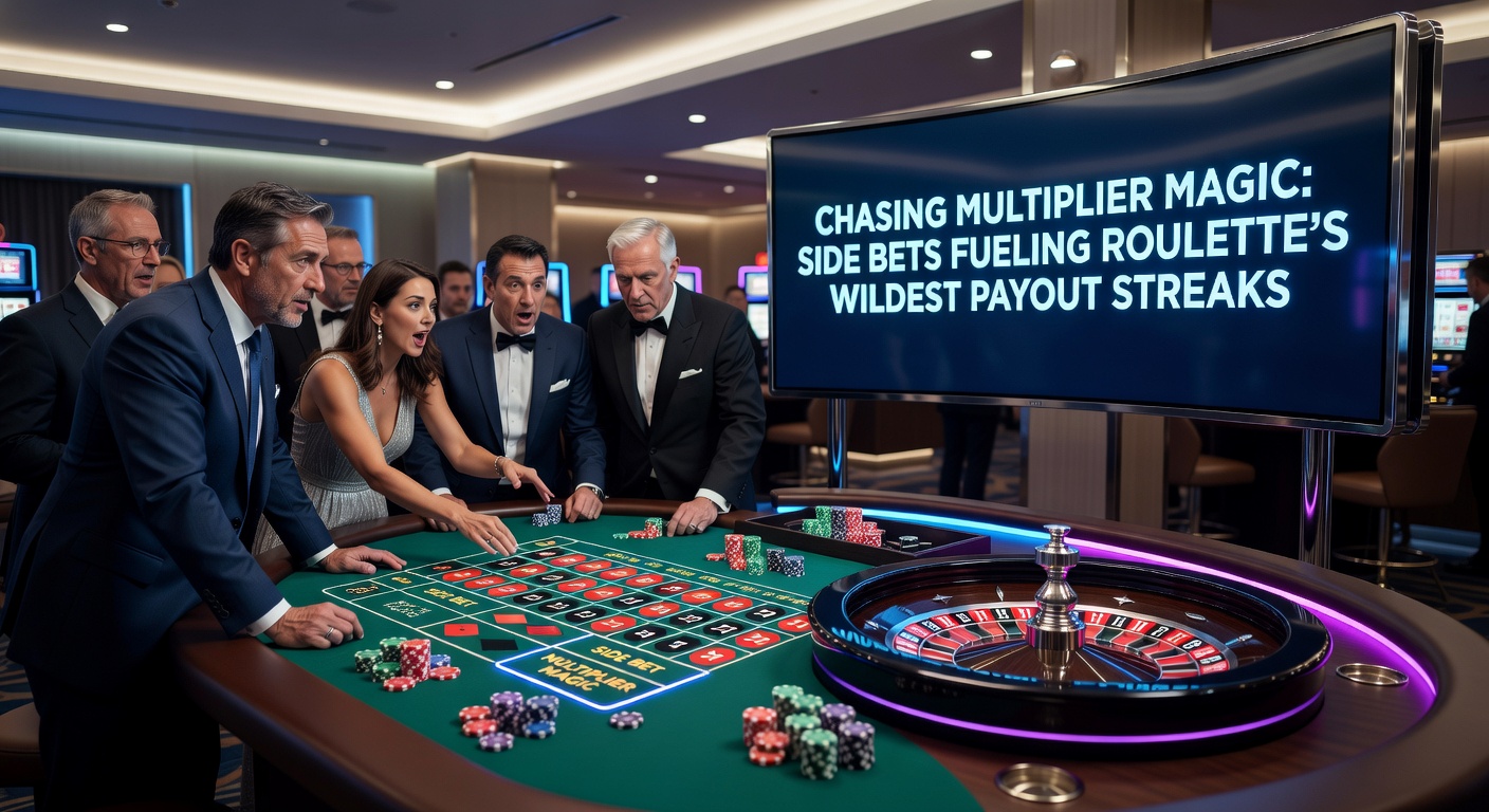 Close-up of a live roulette interface showing active side bet multipliers exploding during a payout streak