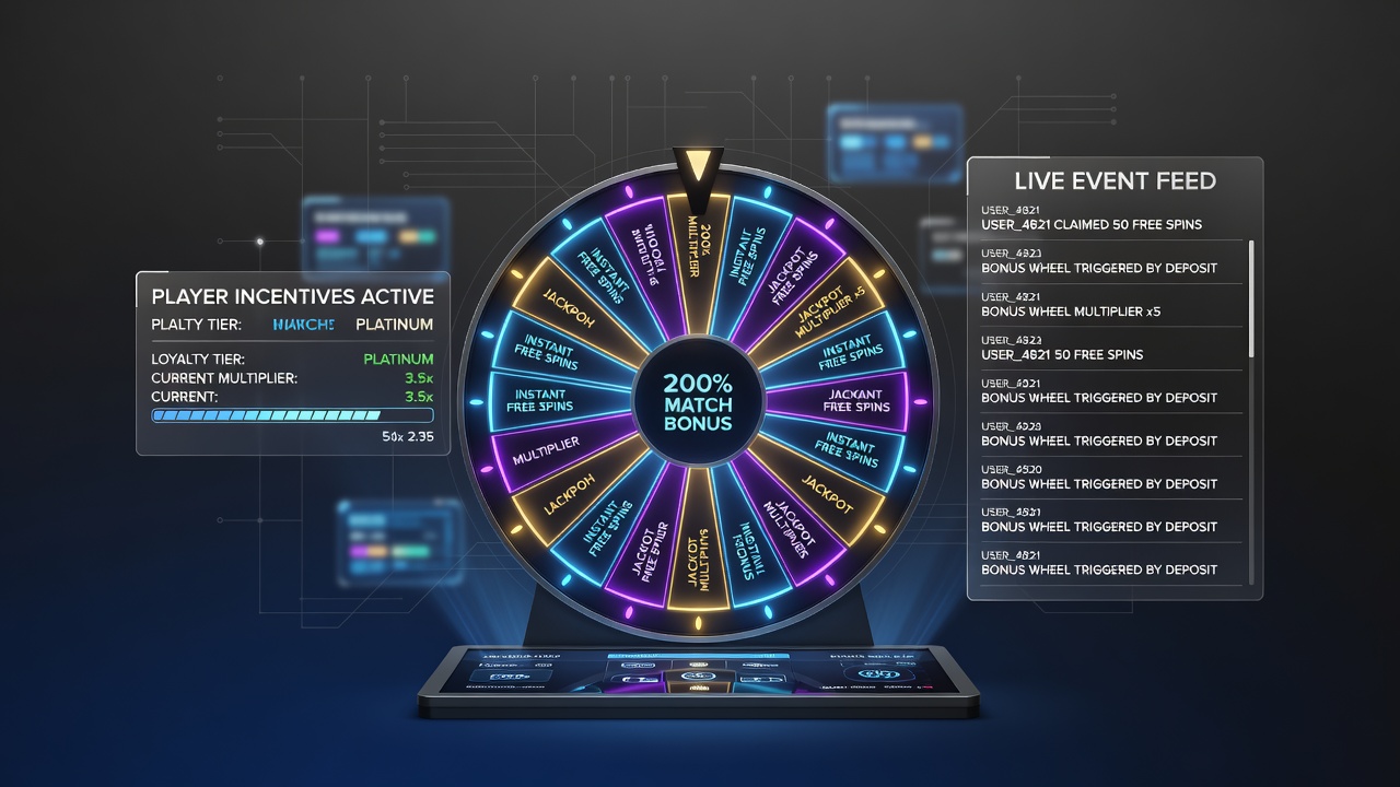 Analytics dashboard displaying real-time roulette wheel statistics alongside active incentive scheme performance indicators