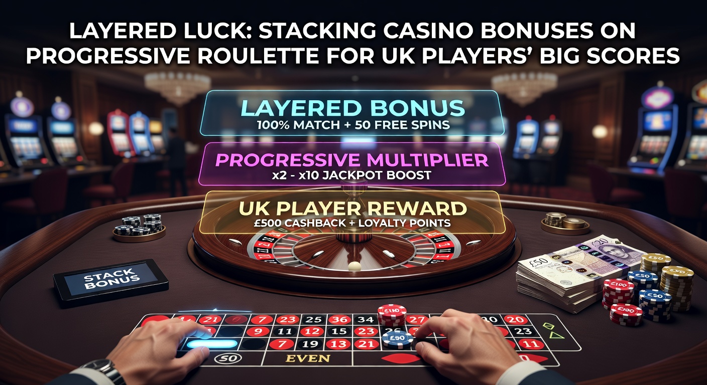Vibrant progressive roulette table with stacked bonus icons and jackpot meter climbing high, illustrating layered luck for UK players