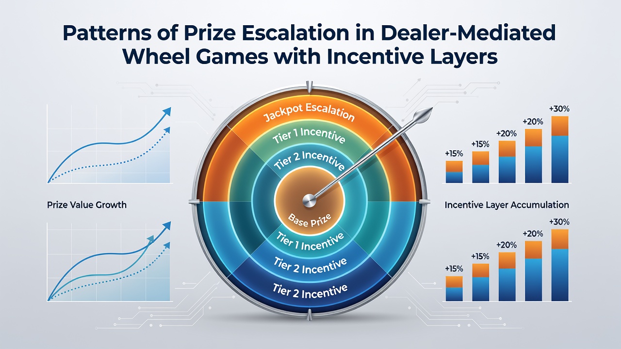 Dealer-mediated wheel game setup showing progressive prize layers and incentive structures in action