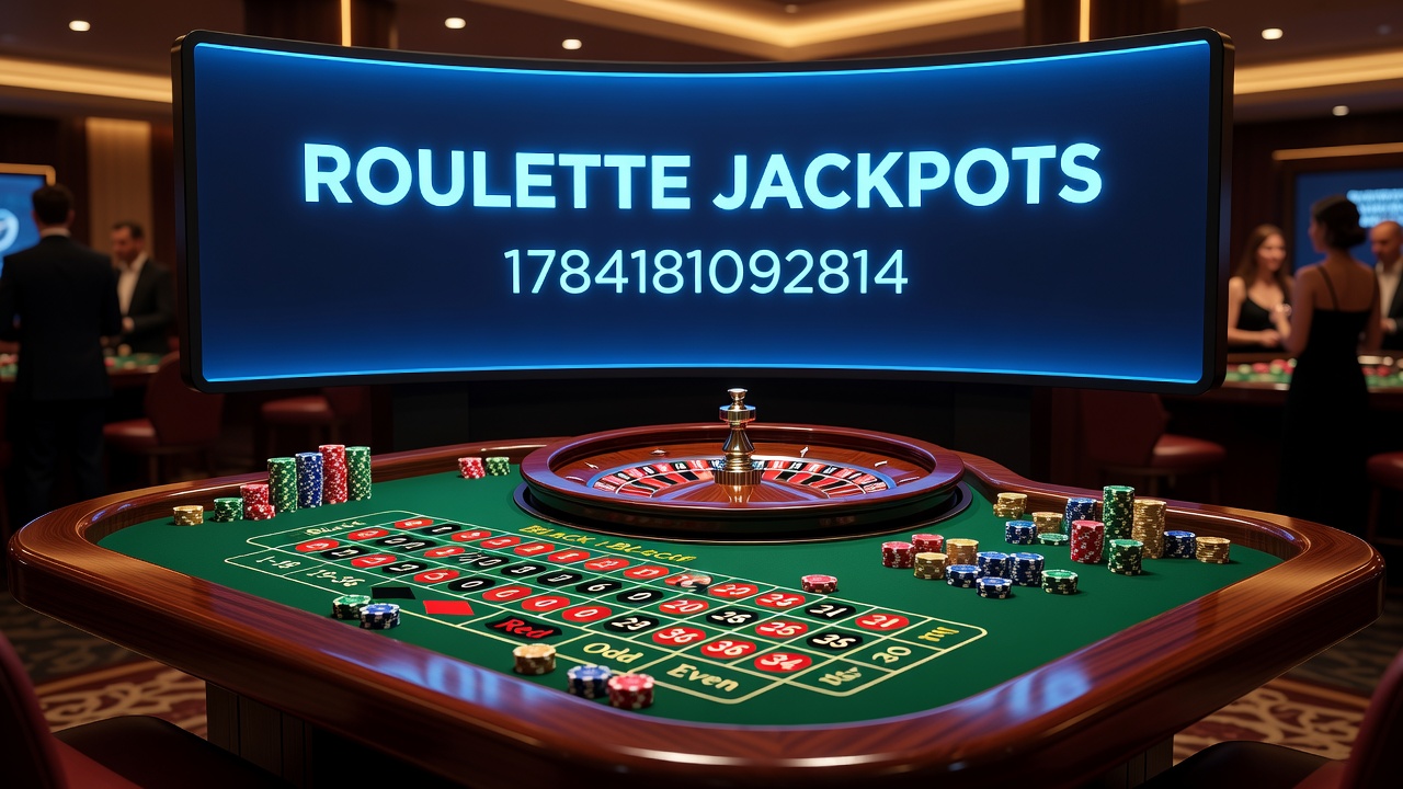 Roulette wheel with jackpot display showing progressive prize pool