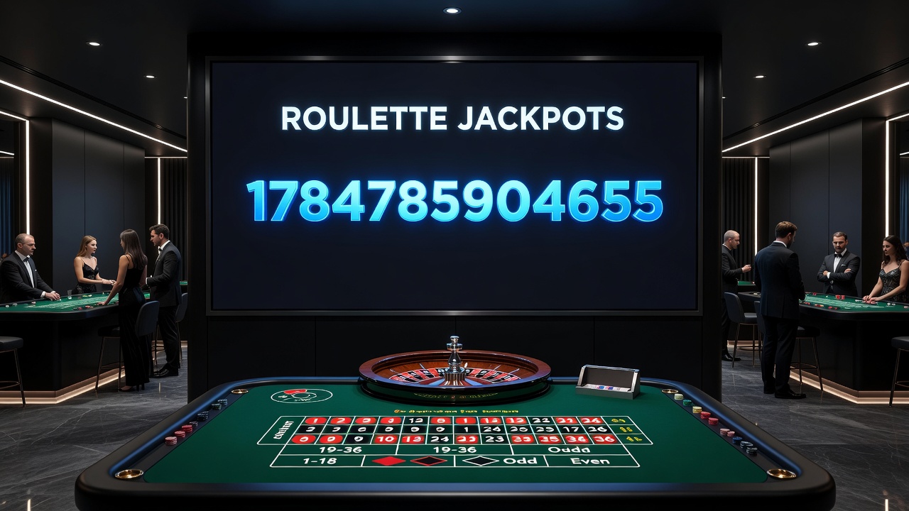 Casino floor view of roulette tables connected to digital jackpot meters