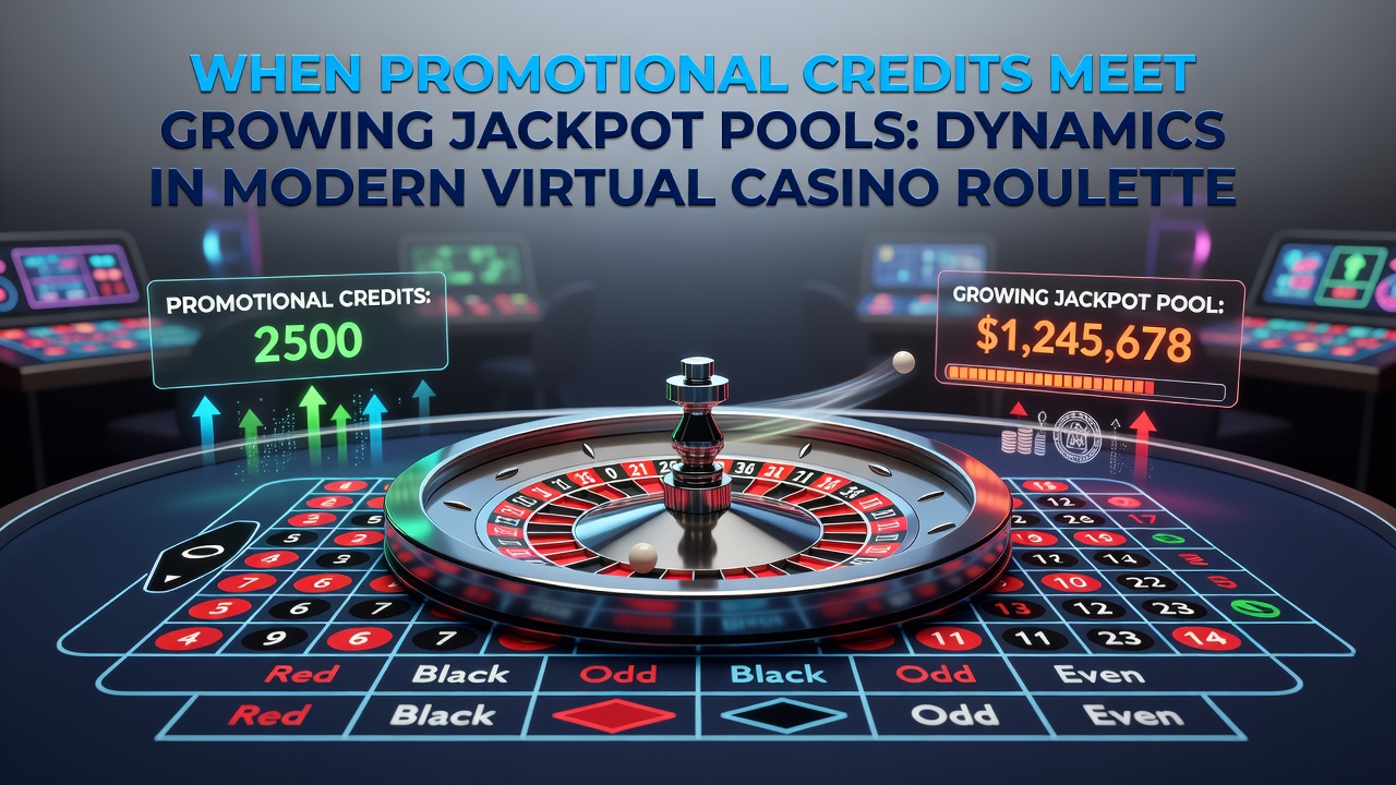 Close-up of roulette wheel with overlaid graphics showing credit balance and jackpot meter
